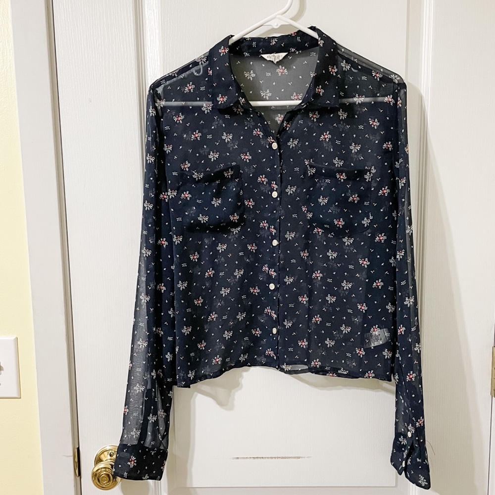 Aeropostale Women Sheer Floral Long Sleeve Top XL
